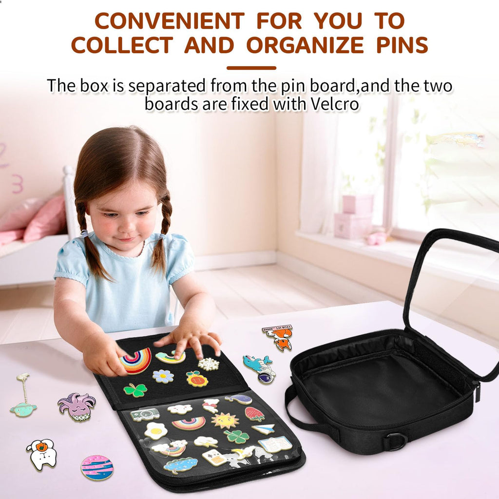 BOHEMIABY Enamel Pin Display Book, Small Collections Travel Pin Trading Book, Brooch Pin Lover Collector Bag, 6-Page Lapel Pin Display Board with Protective Film, Handles and Shoulder Strap, Black