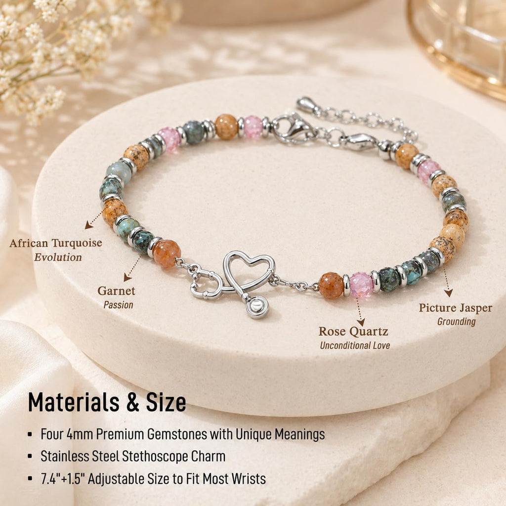 Wisedawn Nurse Gifts for Women, Natural Stone Stethoscope Bracelet, Christmas Graduation Appreciation Nurse Week 2026 Thank You Jewelry with Card