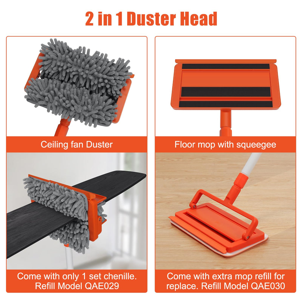 Qaestfy Ceiling Fan Cleaner Duster with 62.5‘’ Extendable Long Handle Ceiling Fan Blade Cleaning Tool, Reusable Chenille & Microfiber Mop Head for Dusting Ceiling Fan Baseboard Wall Floor