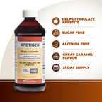 Apetigen Appetite Stimulant for Kids & Adults – Vitamin B-Complex with L-Lysine Liquid – Sugar Free Weight Gain Supplement for Picky Eaters – Caramel Flavor, 16oz