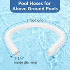 1-1/4 Inch x 3 Foot Long Pool Filter Pump Hoses, 1.25 Pool Hoses Compatible with Intex White Above Ground Pool Flex Connection Suction Hose or Filter - 2 Pack