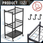 DAOUTIME Garden Organizer With Wheels, Yard Tower Rack for Garage Storage, Up to 35 Long-Handled Tools, Sturdy Metal Steel Holder With 3 Hooks, Outdoor, Black
