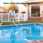 Cordless Pool Vacuum for Above Ground Pool with Telescopic Pole, 18.5 GPM Powerful Suction, 45 Mins Runtime, Rechargeable Handheld Pool Cleaner with 2 Brush Heads for Inground Pools