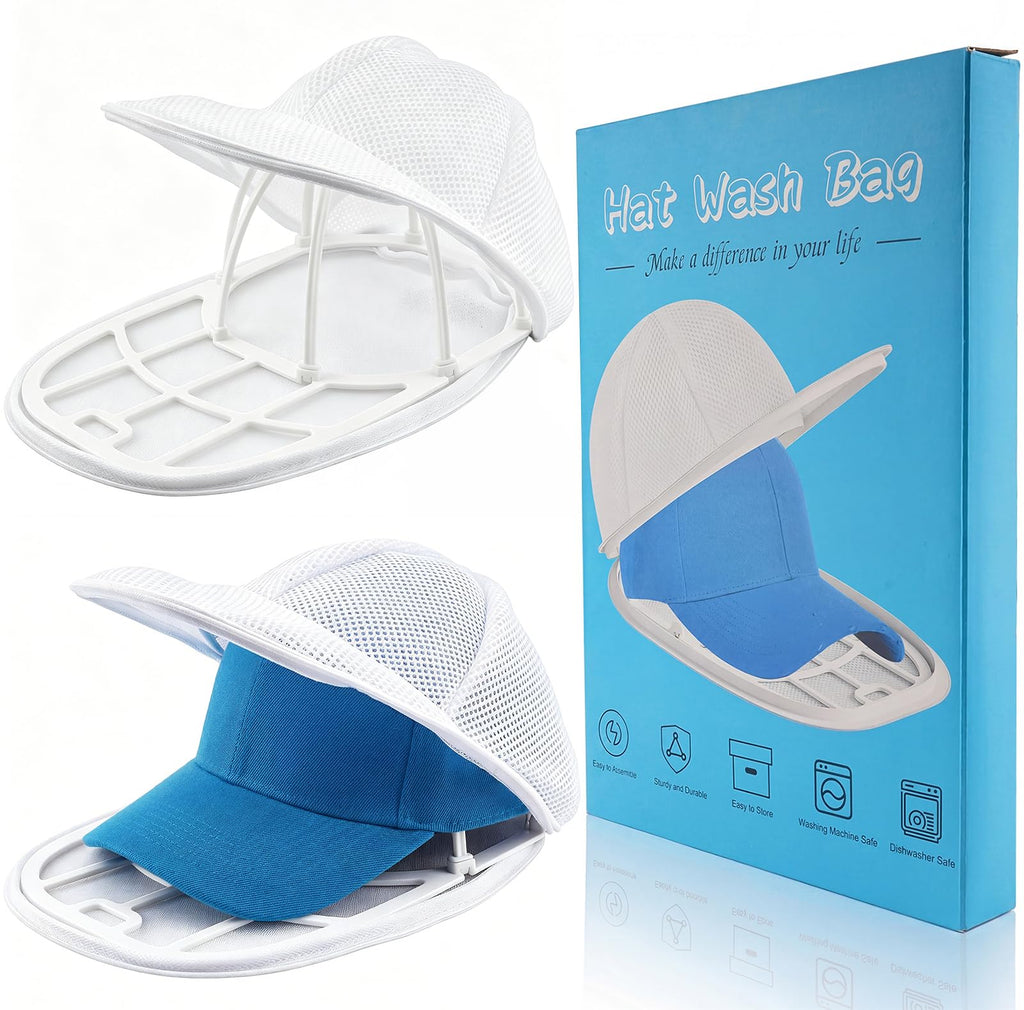 Eiito Hat Washer Cage Hats Cleaner, 4Pcs (2 Cages + 2 Bags) Hat Washer for baseball caps for Washing Machine or Dishwasher, Ball Cap Washers Frame for Flat & Curved Hats, White