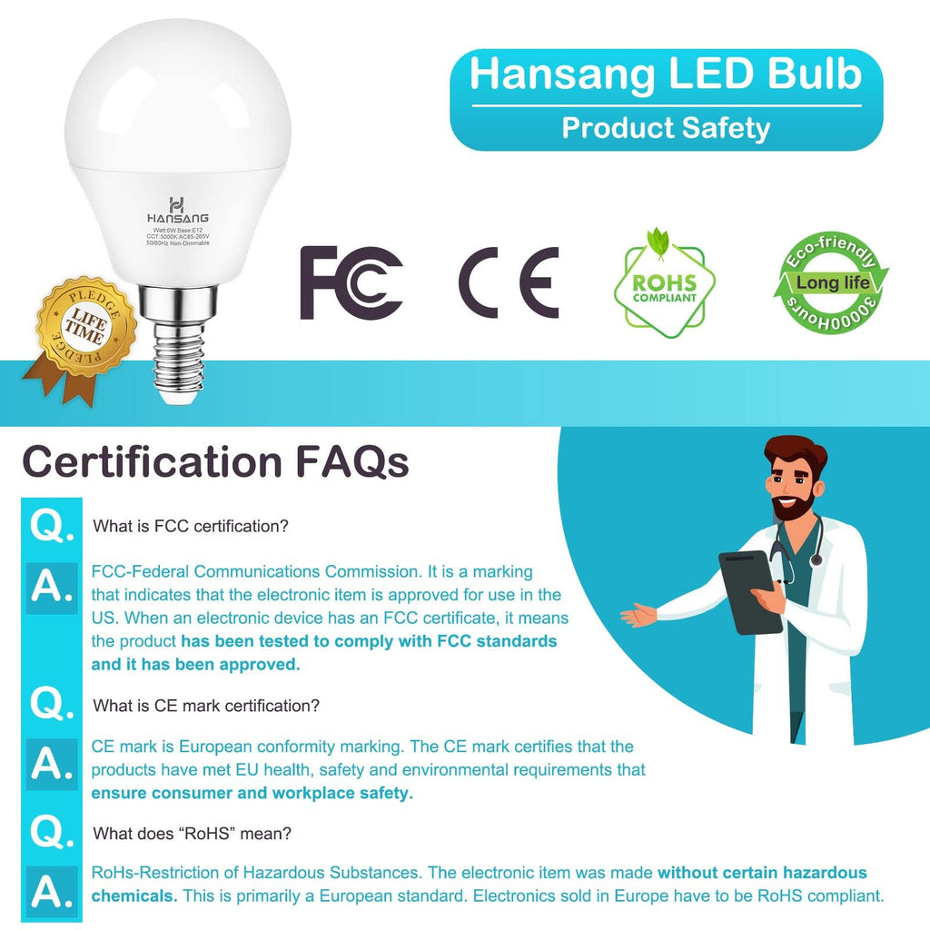 8 Pack E12 LED Ceiling Fan Light Bulbs 6W, 60W Equivalent 5000K Daylight