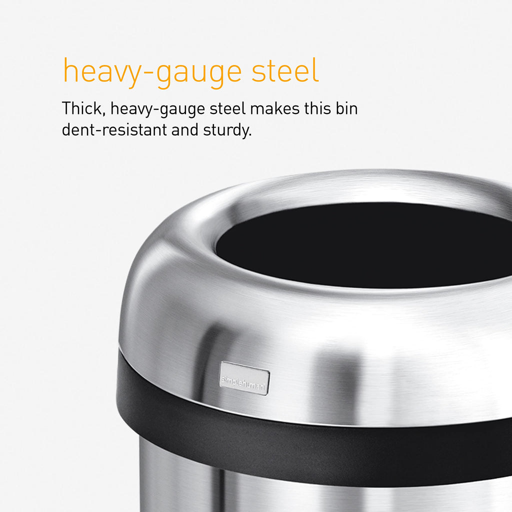 simplehuman 60 Liter / 16 Gallon Bullet Open Top Trash Can, Commercial Grade Heavy Gauge, Brushed Stainless Steel