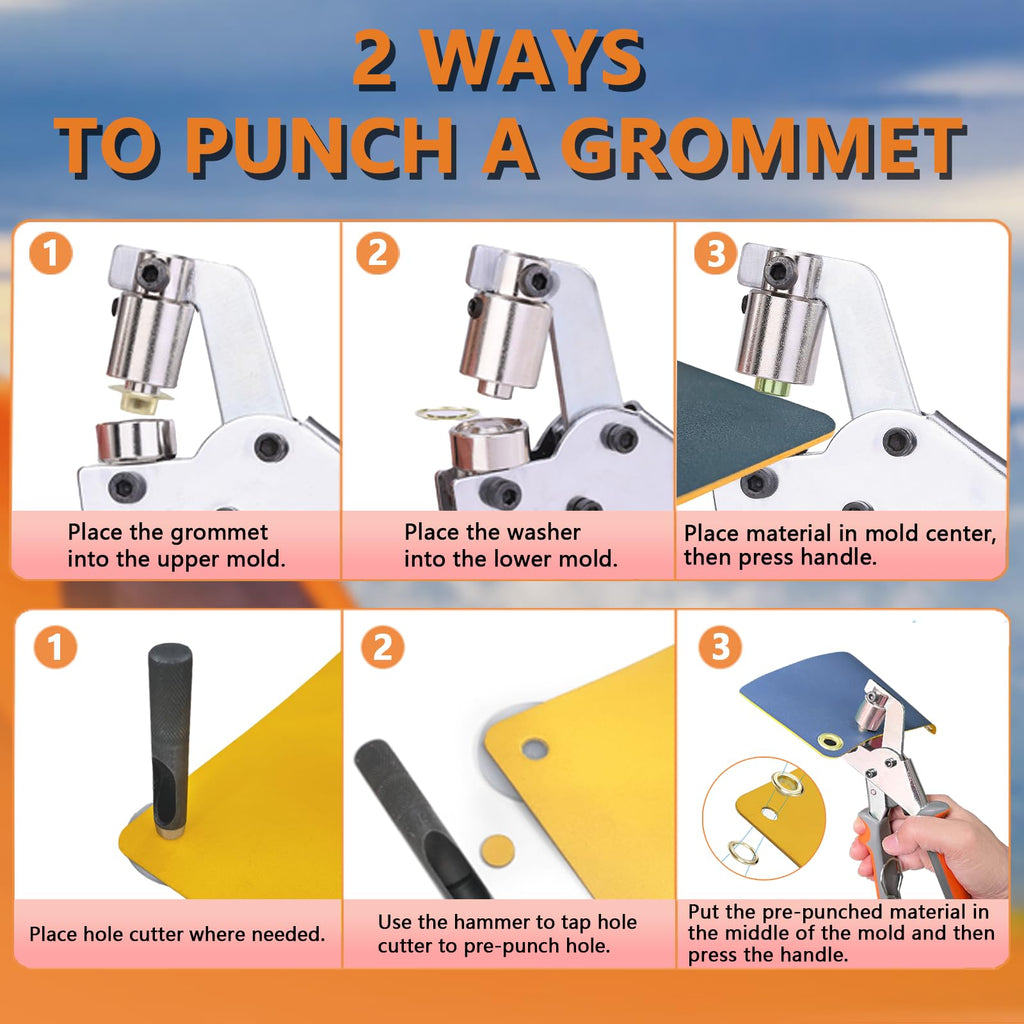ZAPSIFOU Grommet Tool Kit with 300 Sets 3/8 Inch Grommets, Heavy Duty Grommet Kit with Storage Bag, Grommets Pucher with Hole Punch and Eyelets, Eyelet Pliers Kit for Tarp, Fabric, Banner, Canvas