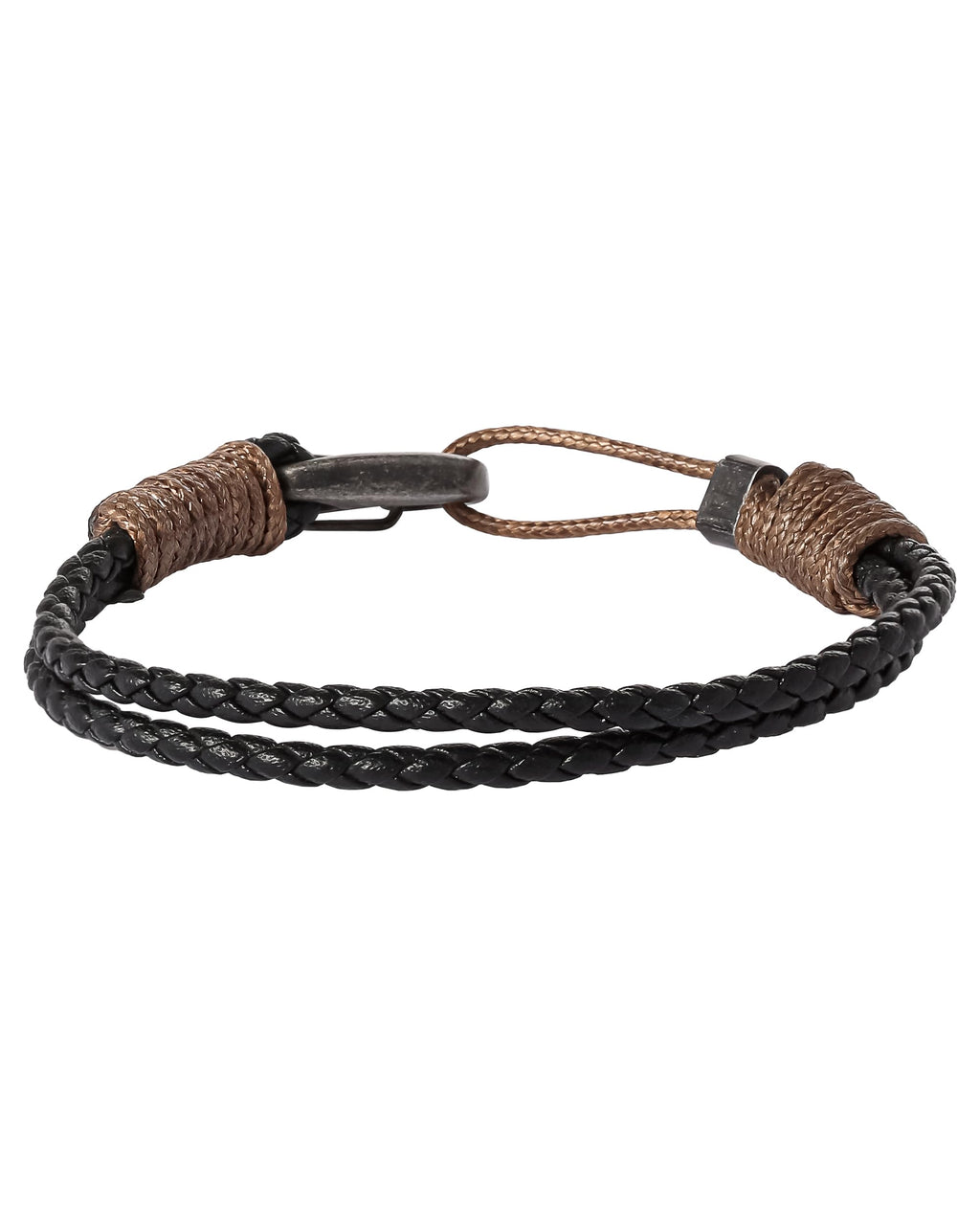 Lucky Brand 2-Row Corded Black Leather Bracelet for Men with Brown