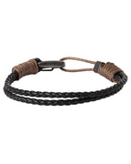 Lucky Brand 2-Row Corded Black Leather Bracelet for Men with Brown