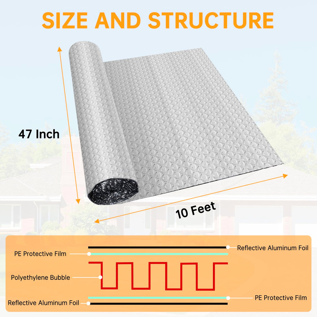 Reflective Foil Insulation, Double Reflective Bubble Insulation Sheet, Aluminum Foil Bubble Shield, Radiant Barrier Roll for RV Windows Weatherproofing (47''x 10Ft)