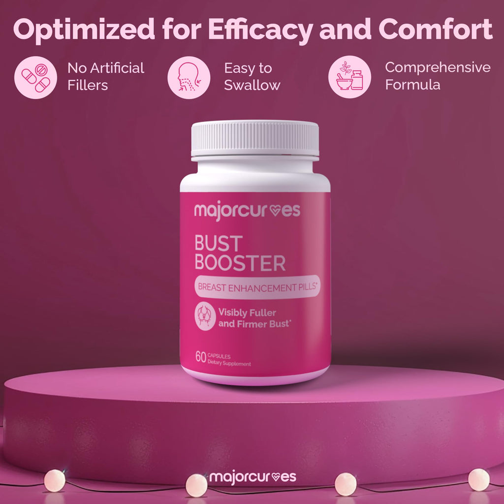 Major Curves Bust Booster Breast Enhancement Pills – Natural Supplement for Breast Growth, Firmness, Fuller Shape, Curvier Bust, Rounder Cleavage, Volume Boost – Made in USA