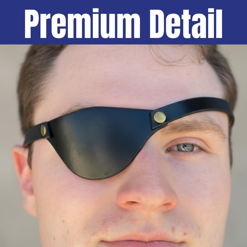 Black Leather Eye Patch with Adjustable Band - Comfortable Medical Eye Patch for Left or Right Eye, Suitable for Eyeglass Wearers