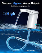 Redsack Rechargeable Water Dispenser Pump for 5 Gallon Bottle, Electric USB-C Large Flow Water Jug Dispenser, Portable Automatic Submersible Bottle Pump Silent Operation for Camping Home (White)