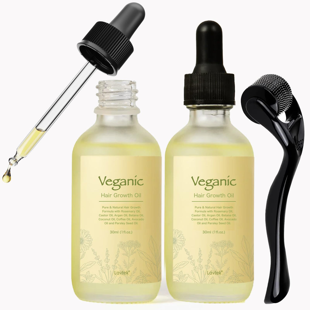 Vegan Natural Hair Growth Oil Kit, Vegan Hair Growth Oil Kit with Rosemary Oil, Castor Oil, Argan Oil, Raw Batana Oil, Vegan Hair Oil for Hair Growth, 2 Pieces