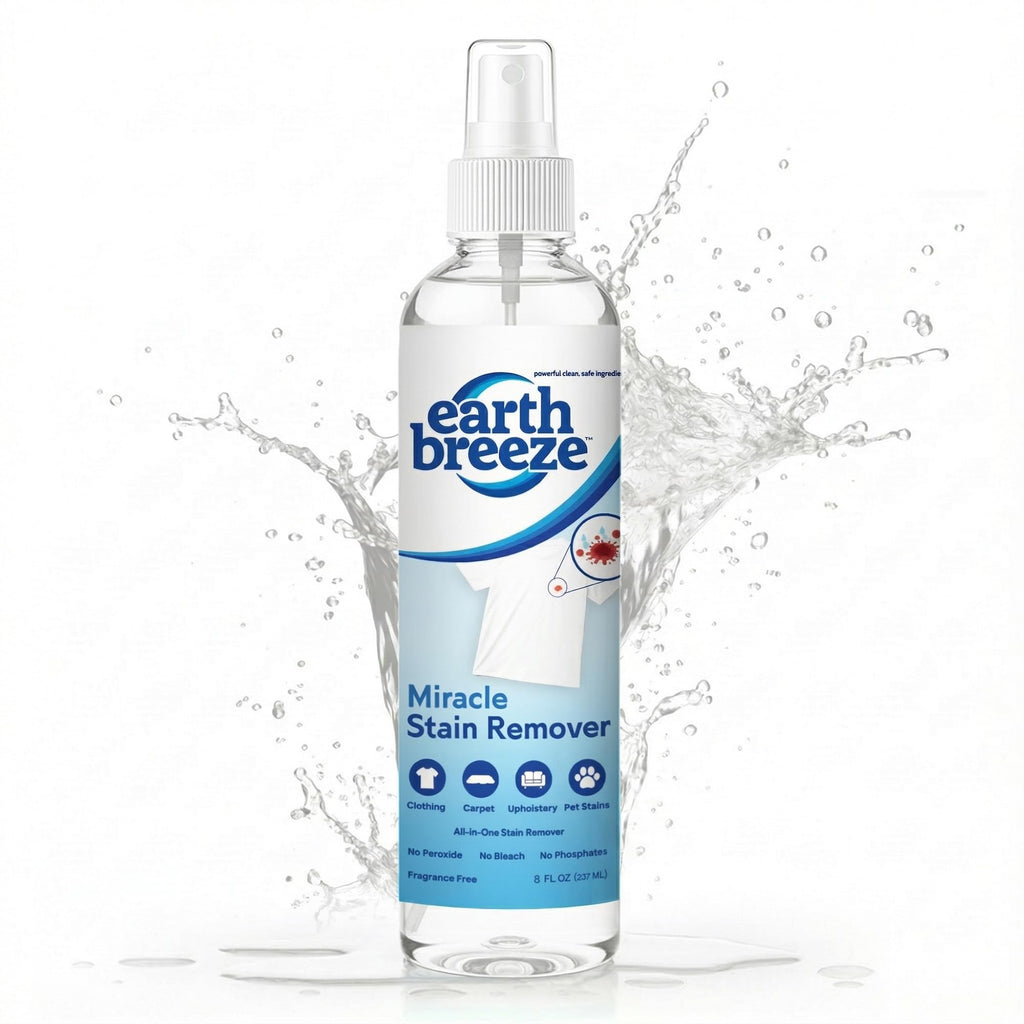 Earth Breeze Miracle Stain Remover Spray – Powerful All-In-One Solution - Removes Virtually All Household Stains – No Harsh Chemicals – Effective Tough Stain Eliminator – 8fl oz.
