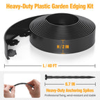 40FT Landscape Edging No-Dig, 2 Inch Tall Heavy Duty Plastic Garden Edging Border with 40 Anchoring Spikes for Lawn, Flower Bed & Decorative Yard