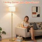 Yemela 【Upgraded】 Dimmable Gold Floor Lamps for Living Room, 9W LED Bulb Included, Modern Standing Lamp with White Lamp Shade, Tall Pole Light for Bedroom Reading Office Corner Nursery