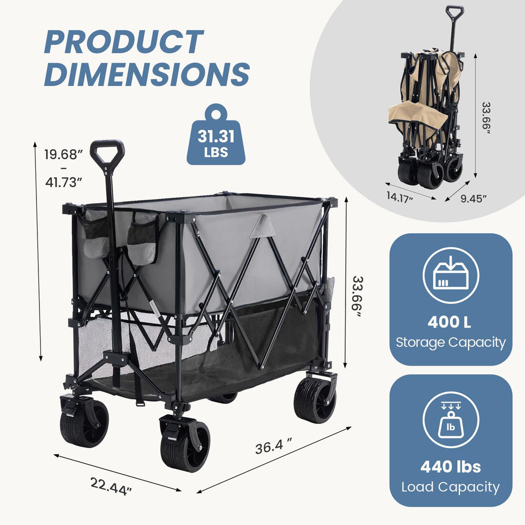 NEWBULIG Double Decker Foldable Wagon Cart, 440lbs