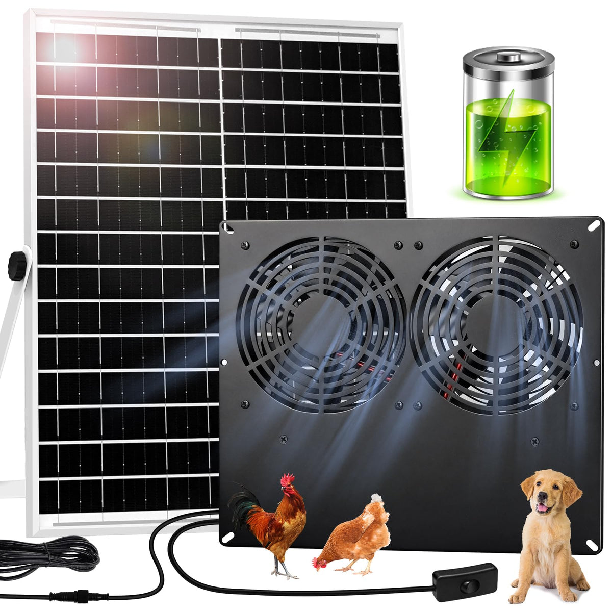 ladate 25W Metal Frame Solar Powered Fan with Battery