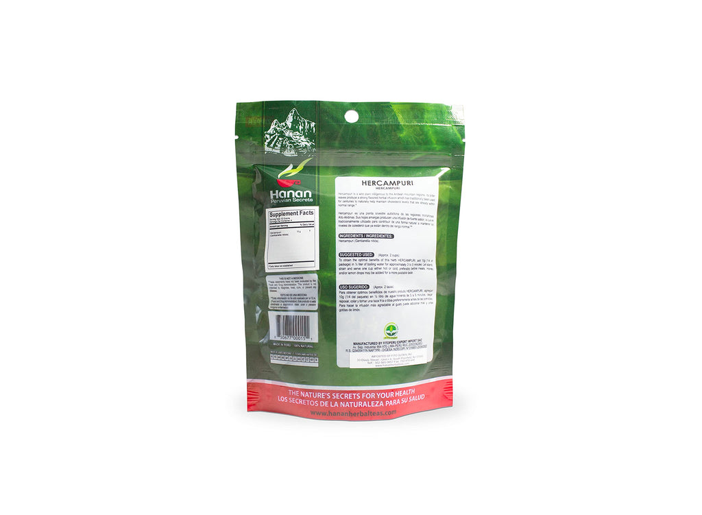Hanan Peruvian Secrets Hercampuri| 100% Natural Gentianella Alborosea| 1.41oz / 40g | Natural Detox Aid| Promotes Healthy Cholesterol Levels (6 Pack)