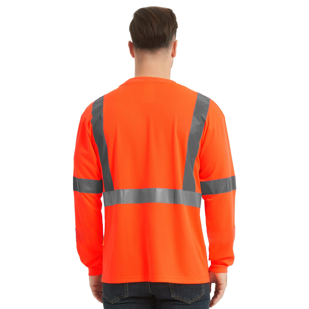 ProtectX 3-Pack Men's High Visibility Heavy Duty Long Sleeve Reflective Safety T-Shirts for Construction, Class 2-3 Type R, Orange Long Solid Medium