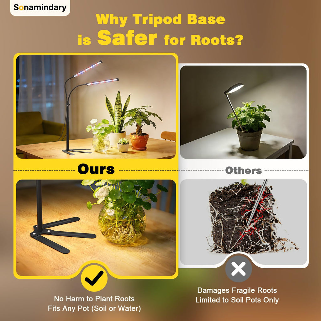 Sonamindary Grow Lights for Indoor Plants, Full Spectrum, Dual Head Tripod