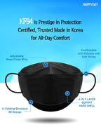HAPPYDAY , 25 Packs, Made in KOREA Premium KF94 Micro Dust Protection Individually Packaged Black Face Mask Large