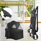 BestPet Pet Stroller Premium 3-in-1 Multifunction Dog Cat Jogger Stroller for Medium Small Dogs Cats Folding Lightweight Travel Stroller with Detachable Carrier, Black