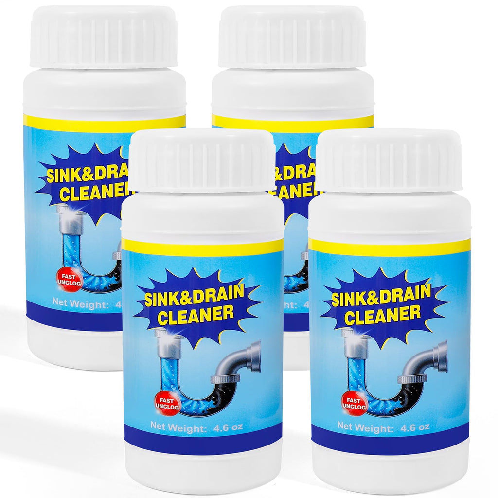 Sink and Drain Cleaner Powder for Kitchen and Bathroom Sinks Shower Tub - Drain Clog Remover Unclogging Cleaner for Daily Cleaning (4 Pack)