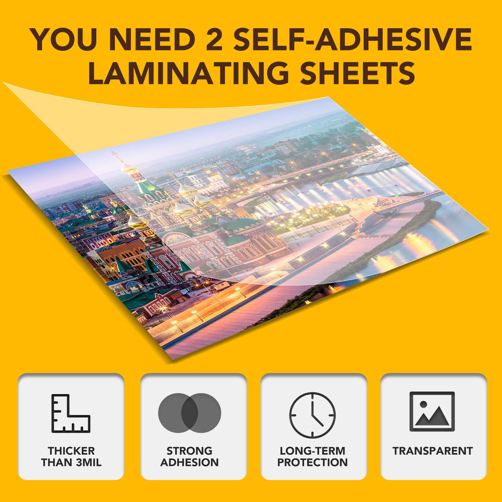 60 Pack Self Adhesive Laminating Sheets, 5.3 X 7.3 Inch, Clear Sticker Laminate Sheets Waterproof for Documents, Photos, No Machine Needed Heatless Durable