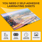 60 Pack Self Adhesive Laminating Sheets, 5.3 X 7.3 Inch, Clear Sticker Laminate Sheets Waterproof for Documents, Photos, No Machine Needed Heatless Durable