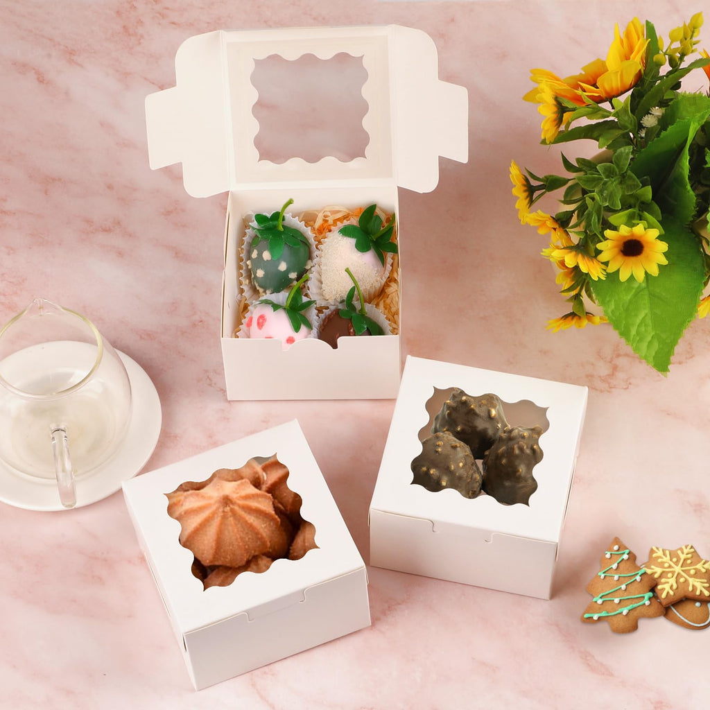 WINKIO Cookie Boxes with Window, Small Bakery Boxes for Dessert Pastry