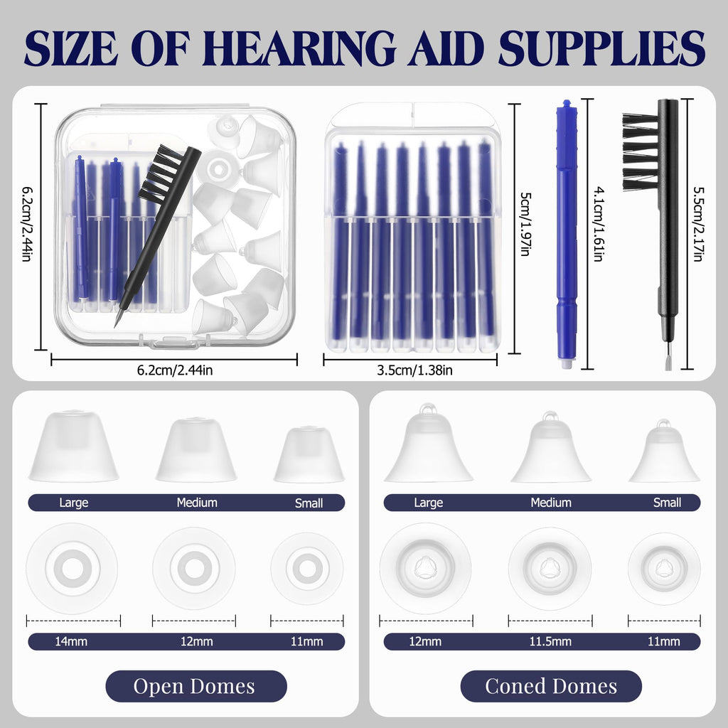 Wovnet Hearing Amplifier Cleaning Tools, Compatible with Audien Hearing Aid Kit Includes 6 Sizes Silicone Dome, Cleaning Brush with Screwdriver Wax Guards Filter and Carrying Case(11 Pcs)