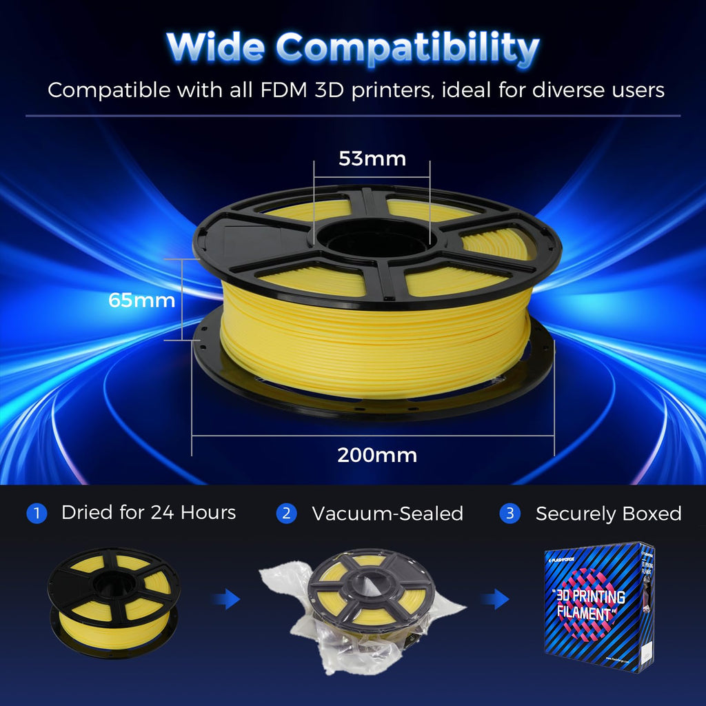 FLASHFORGE Rapid PLA Filament 1.75mm Luminous Yellow, 500mm/s High Speed Printing, Glow in the Dark 3D Printer Filament 1kg Spool, Dimensional Accuracy +/- 0.02mm, Brilliant, Long-Lasting Glow