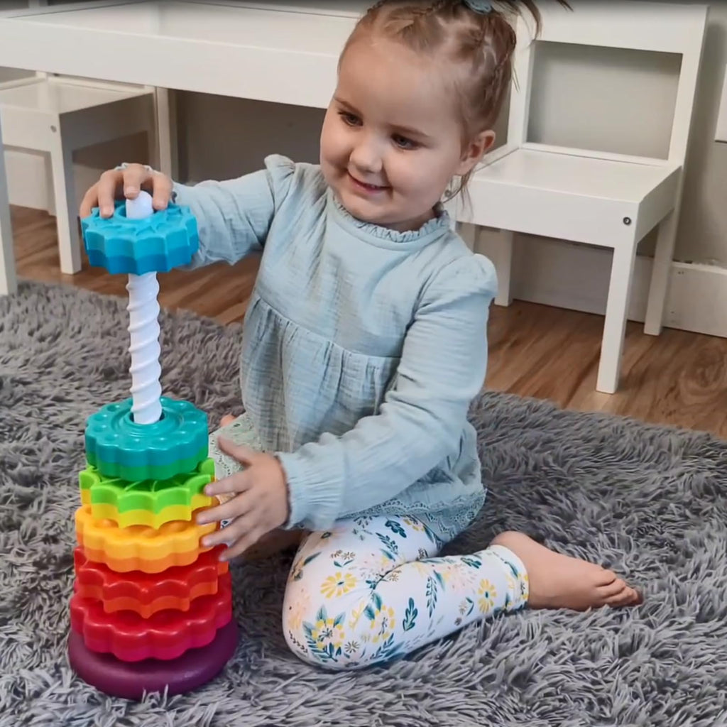 LUCKFUTURE Educational Spinning Stacking Toys, Rainbow Stacking Rings Baby Toy, Montessori Sensory Learning Toy for Girls and Boys Toddlers Toys for 1-3 Year Old