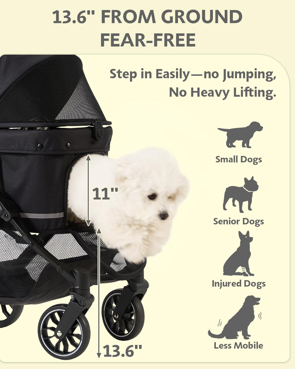 Dog Stroller with Waterproof Rain Cover, Heavy-Duty All-Terrain 4-Wheel Pet Stroller with Adjustable Sunshade Canopy, Foldable Travel Dog Strollers for Small/Medium Dogs Up to 121 lbs