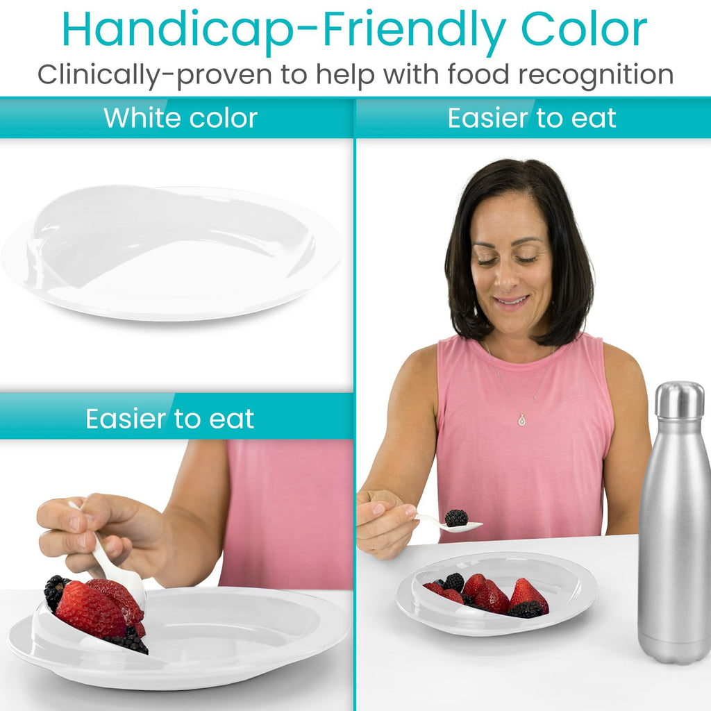 Vive Spill-Proof Scoop Plate, 9" (2 Pack) - Dish with Wall for Disabled, Handicapped, Elderly Adults with Special Needs from Parkinsons, Dementia, Stroke, Tremors with - Non Skid Padded Bottom