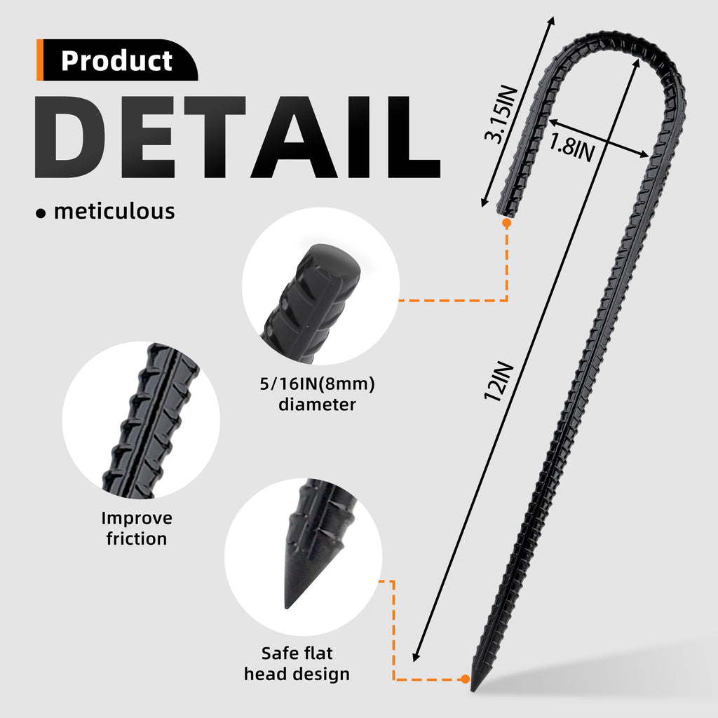 Garden Stakes Galvanized Steel, 12IN J Hook Ground Anchors Heavy Duty Rebar Stakes for Outdoor Decorations, Tent, Fencing and Landscape 8 Pack