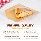Foranda 100 Pack Cookie Packaging Bags with Seal, 5.7x6.5 Inch Heat Sealable Paper Cookie Sleeves, Grease Resistant To Go Bakery Bags with Window for Bake Sale Brownie, Treat, Donut, Cake Slice, Scone