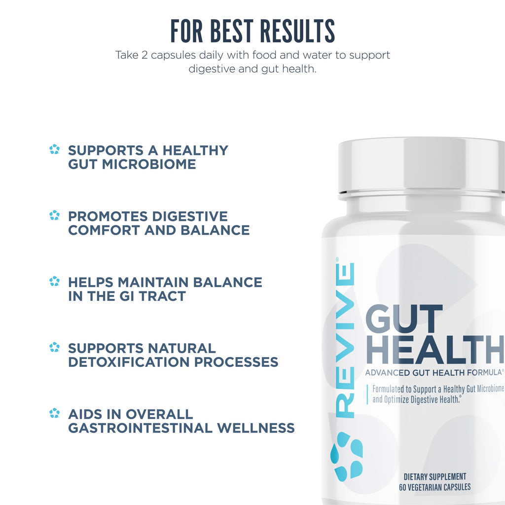 Revive MD Gut Health Supplements for Men & Women - Daily Gut Repair & Digestive Health Support Formula with Thyme, Oregano & Milk Thistle - Vegan-Friendly, Gluten-Free (60 Capsules, 30 Servings)