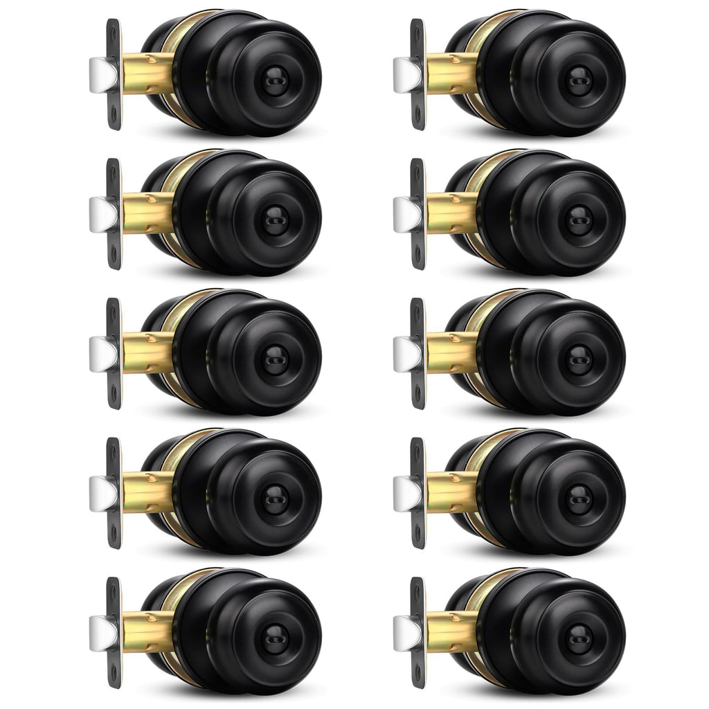 Sopoby Privacy Door Knob, 10 Pack Matte Black Round Keyless Doorknobs Interior/Exterior Lockset, Privacy Locking Door Knobs for Bedroom/Bathroom, Black Modern Design Door Hardware
