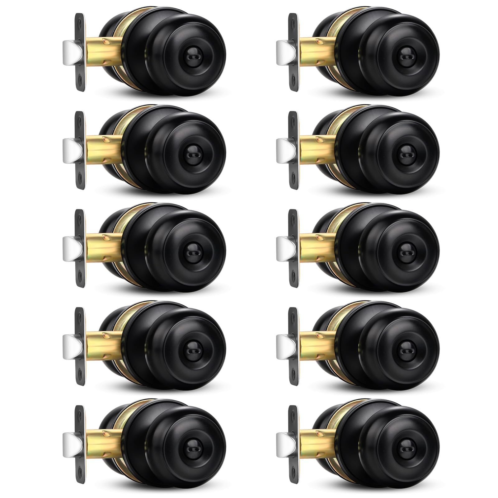 Sopoby Privacy Door Knob, 10 Pack Matte Black Round Keyless Doorknobs Interior/Exterior Lockset, Privacy Locking Door Knobs for Bedroom/Bathroom, Black Modern Design Door Hardware