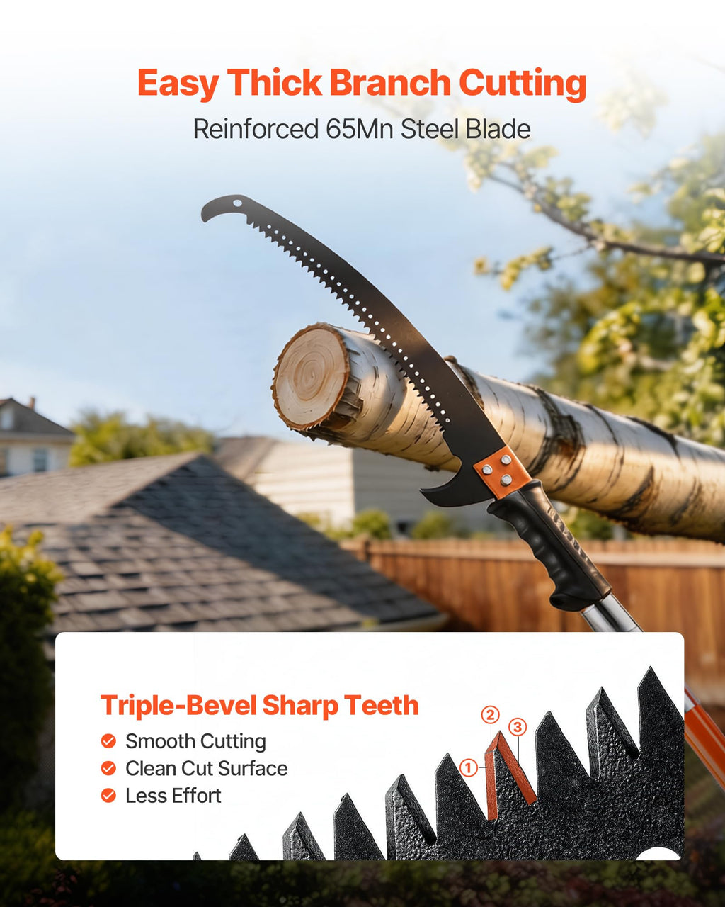 VEVOR Manual Pole Saw, 7.3-27 ft Extendable Tree Pruner, Sharp Steel Blade High Branches Trimming, Manual Branch Trimmer with Lightweight 8 Fiberglass Handles, for Pruning Palms and Shrubs