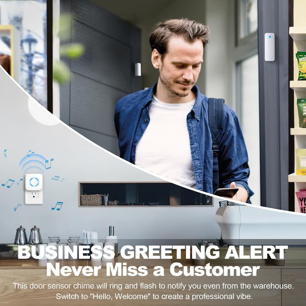 Door Chime, Satisure Wireless Door Open Contact Sensor Alarm Chime with 600 FT Range 58 Chimes 5 Volume Levels LED Indicators, Door Ringer Alert for Business/Store/Home/Office When Entering