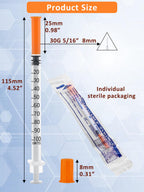 100 Pack 1ml Disposable Syringe, 30G 1cc 5/16 Inch (8mm) Lab Supplies Syringes, Individually Wrapped