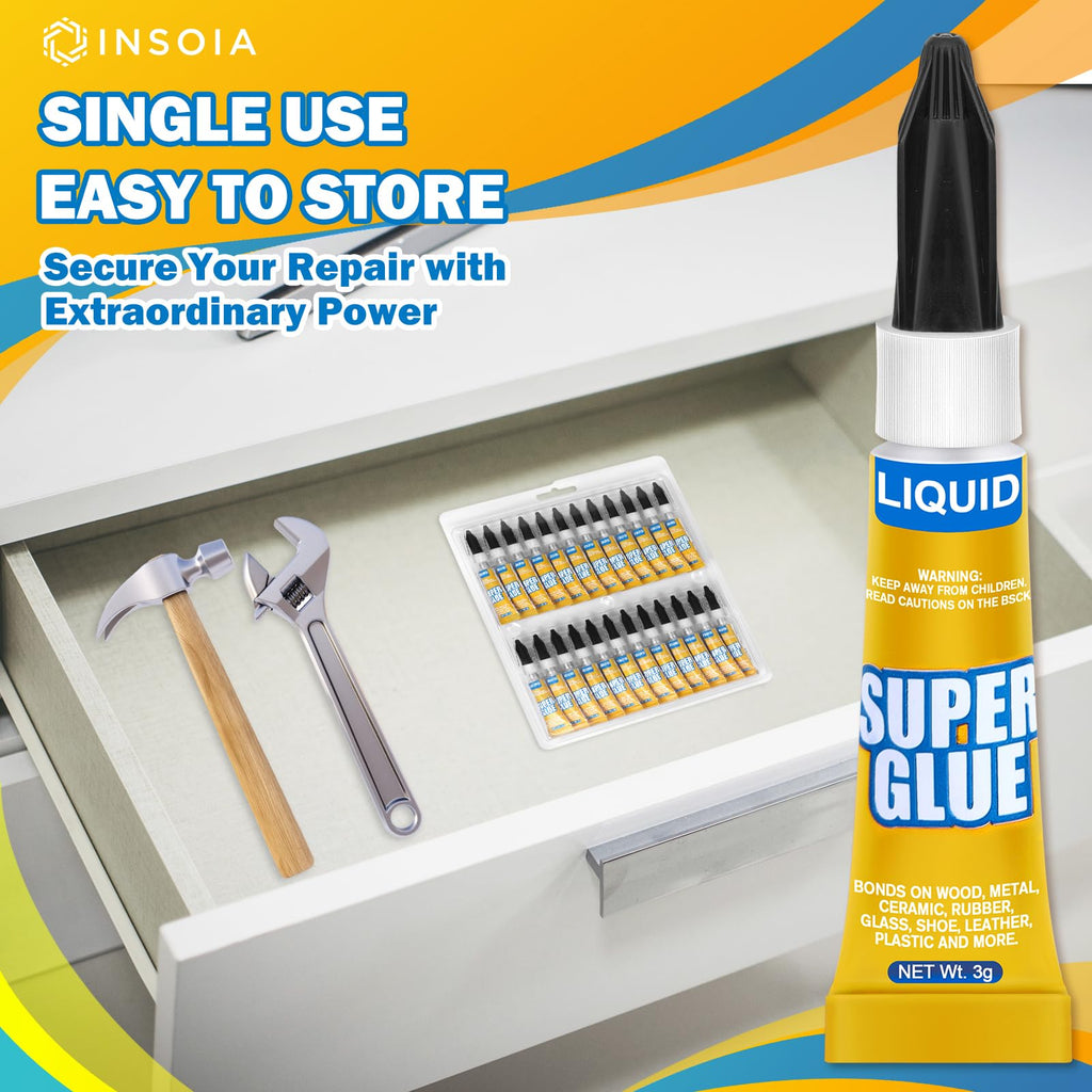 INSOIA Super Glue Liquid Clear, 24 x 3g, All Purpose Single-Use