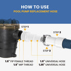 1 1/2" Swimming Pool Filter Hose Replacement Kit,Universal 1.25/1.5 Inch Hose Adapter & 1.5"Pool Vacuum Hose for Above Ground Pool,2 Pack 6 Feet Replacement Hose Suitable for Pump - Filter - Heater