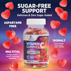 Vitamin C Gummies - 100% of Daily Vitamin C & Sugar Free - Immune Support with Powerful Antioxidants - Nature's Vegan VitaminC Dietary Supplement - Raspberry Flavor for Kids & Adults - 120 Gummies