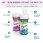Wipex Original Fitness Equipment Wipes - EWG Verified - 50 Count Plant Based Gym Wipes for Equipment, Yoga Mat Cleaner, Peloton Cleaner, Lemongrass, Eucalyptus & Vinegar (Pack of 12)