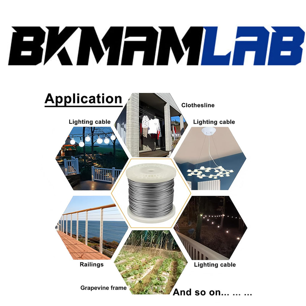 BKMAMLAB Wire Rope,Equipped with Crimping Pliers,1/16 Wire Rope, Aircraft Cable,304 Stainless Steel Cable,7x7 Strand Core 492FT,368lbs Breaking Strength